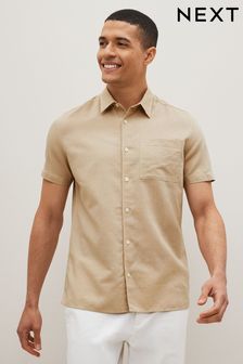 Stone Linen Blend Short Sleeve Shirt (C24447) | £28
