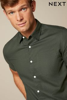 Green Linen Blend Short Sleeve Shirt (C25624) | £28