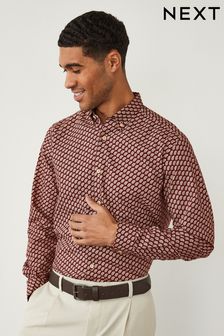 Burgundy Red Printed Soft Touch Twill Roll Sleeve Shirt (C26008) | £35