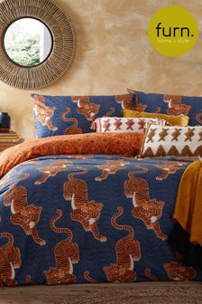 furn. Blue Tibetan Tiger Duvet Cover and Pillowcase Set