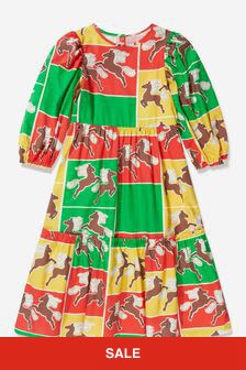 Mini Rodini Girls Organic Cotton Puff Sleeve Horses Dress