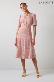 L.K.Bennett Montana Pink Daisy Print Silk Tea Dress
