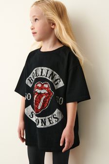 Black Sequin Rolling Stones Oversized T-Shirt (3-16yrs) (C27403) | £14 - £19