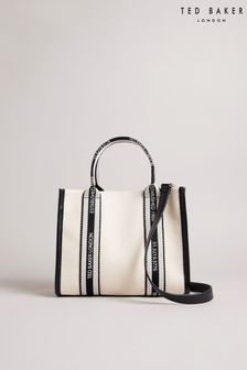 Ted Baker Small Georjea White Branded Webbing Canvas Tote