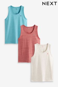 Blue/ Ecru/ Coral Pink 3 Pack Stag Marl Vest (C29753) | £36