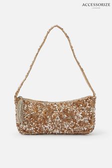Accessorize Gold Tone Embellished Baguette Bag