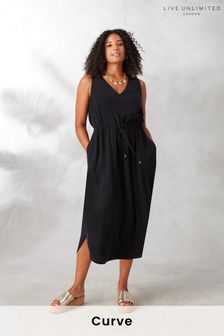 Live Unlimited Curve Amara Black Sleeveless Drawstring Midi Dress (C30284) | £85