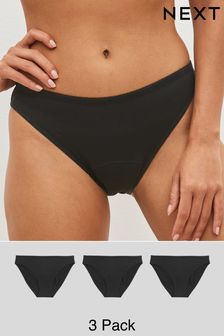 Black High Leg Medium Flow Essential Period Knickers 3 Pack (C30598) | £30