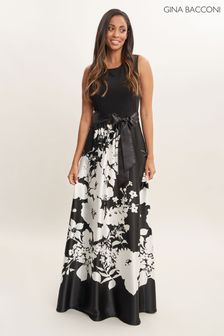 Gina Bacconi Jaimarie Black Floral Satin And Jersey Dress (C30868) | £260