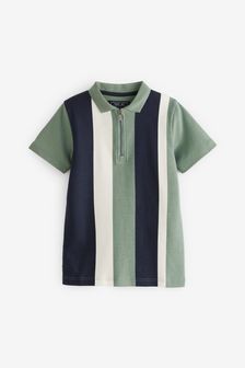 Green/Navy Short Sleeve Zip Neck Polo Shirt (3-16yrs) (C31066) | £13 - £18