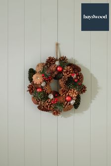 Bayswood Green Pine Cone Bauble Wreath 29cm