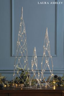Set of 3 Silver Glitter LED Trees