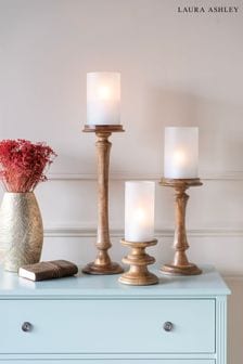 White Frosted Pedestal Hurricane Candle Holder
