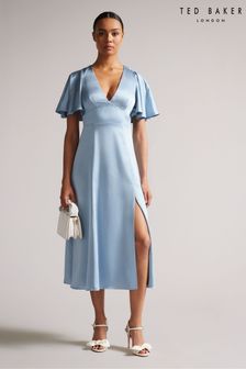 Ted Baker Blue Immie Satin Midi Dress With Cape Sleeve