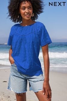 Cobalt Blue Short Sleeve Broderie T-Shirt (C33582) | £18