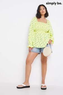 Simply Be Green Floral Shirred Square Neck Top