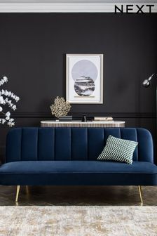 Soft Velvet Navy Blue Stella Gold Finish Leg Click Clack Sofa Bed (C34114) | £430