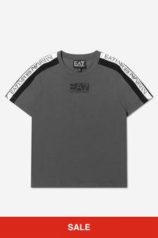 EA7 Emporio Armani Boys Train Logo Tape T-Shirt in Grey