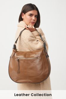 Tan Brown Leather Zip Front Shoulder Hand Bag (C34618) | £78
