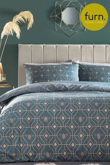 furn. Blue Bee Deco Geometric Reversible Duvet Cover and Pillowcase Set