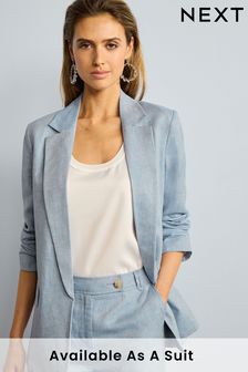 Blue Linen Blend Single Breasted Blazer (C34969) | £50