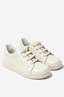 GUCCI Kids Leather Ace Trainers in White