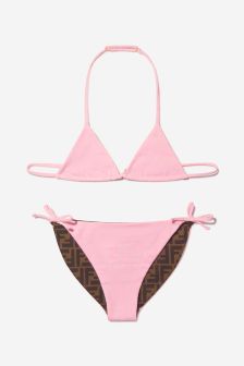 Fendi Kids Girls FF Logo Reversible Bikini in Pink
