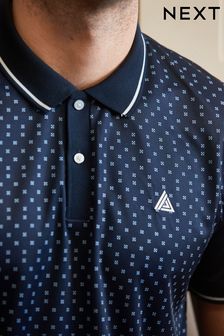Navy Blue Active & Golf Printed Polo Shirt (C35491) | £25