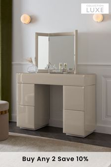 Dark Natural Sloane Glass Collection Luxe Space Saving Storage Console Dressing Table (C37256) | £599