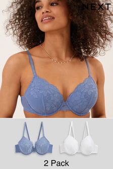 Blue/White Pad Full Cup Lace Bras 2 Pack (C37745) | £26