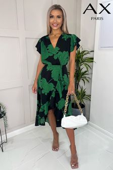AX Paris Green Floral Print Wrap Midi Dress (C37787) | £50