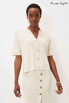 Phase Eight Cream Mae Button Knit T-Shirt (C38118) | £69