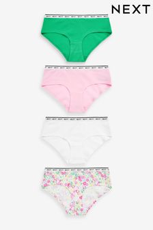 Ditsy Floral Print/Pink/White/Green Short Cotton Rich Logo Knickers 4 Pack (C39281) | £17