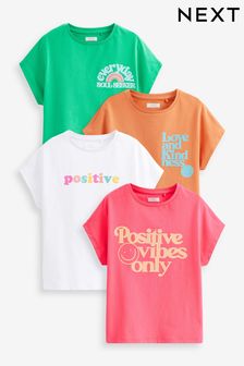 Pink/Orange/Green 4 Pack Slogan T-Shirts (3-16yrs) (C40648) | £20 - £26
