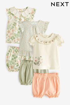 Green/Pink Floral 6 Piece Baby T-Shirts And Shorts Set (C41004) | £28 - £30