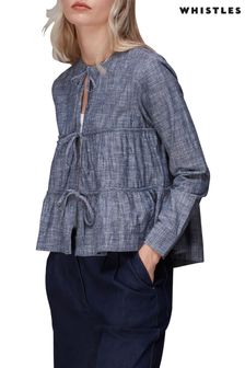 Whistles Blue Tie Tier Front Jacket