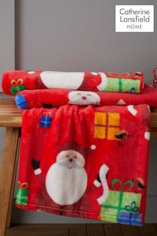 Catherine Lansfield Red Teddy Santa's Christmas Presents Warm And Cosy Fleece Throw