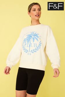 F&F White Embroidered Palm Tree Sweatshirt