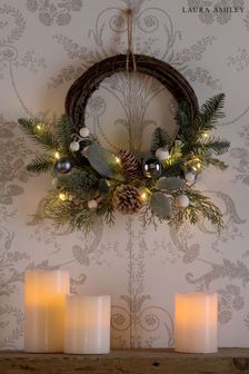 Laura Ashley Green Pine Cone and White Berry Half LED Wreath (C42030) | £35