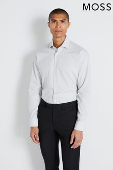 Moss Bros Grey Tailored Fit Single Cuff Printed Zero Iron Shirt