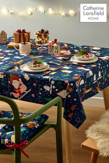 Catherine Lansfield Blue Santa's Christmas Wonderland Wipeable Table Cloth