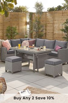 Nova Outdoor Living Grey Rattan Effect Left Hand Garden Corner Dining Set with Extending Table (C43310) | £2,100