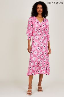 Monsoon Pink Daley Daisy Print Midi Dress