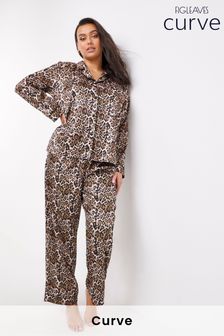 Figleaves Curve Black Jungle Print Satin Pyjamas
