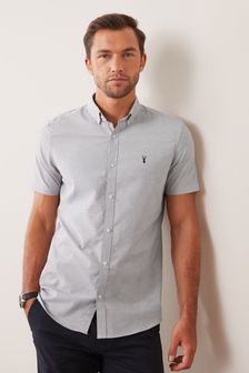 Grey Slim Fit Short Sleeve Stretch Oxford Shirt (C44350) | £25