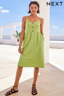 Lime Green Button Down Cotton Cami Summer Dress (C45666) | £22