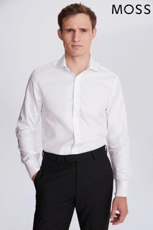 Moss Bros White Tailored Fit White Double Cuff Twill Shirt