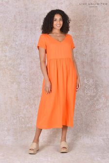 LIVE Curve Orange V-Neck Woven Swing Dress