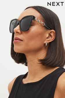 Black Large Frame Polarised Chain Arm Sunglasses (C46366) | £16
