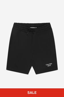 Calvin Klein Jeans Boys Cotton Logo Shorts in Black